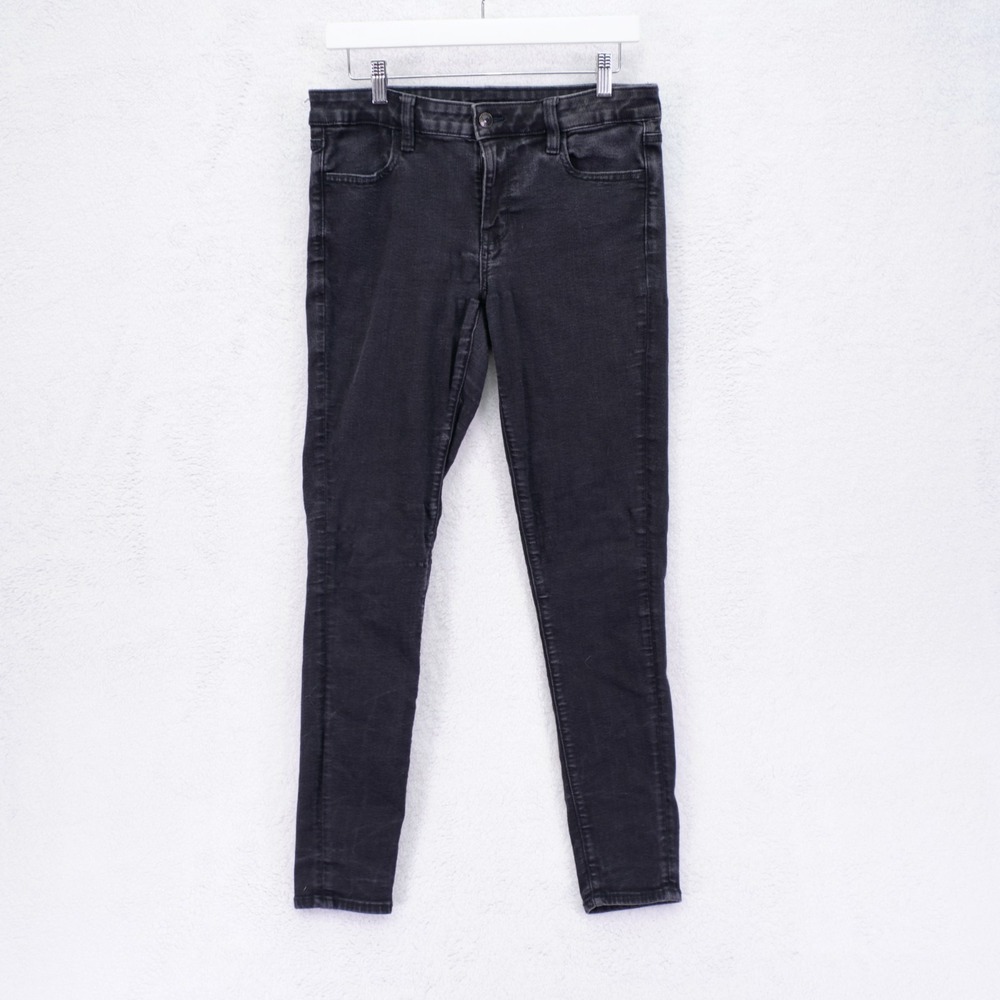 American‎ Eagle Next Level Stretch Black Denim Jeans -8R- 31 / 28.5 Mid Rise